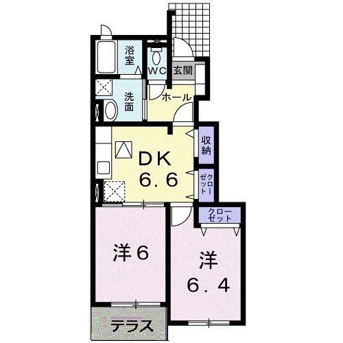 メモリアル アイ(2DK/1階)の間取り写真