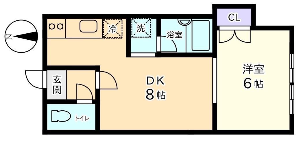 信開セルーラ山代温泉北部LEFT(1DK/2階)の間取り写真