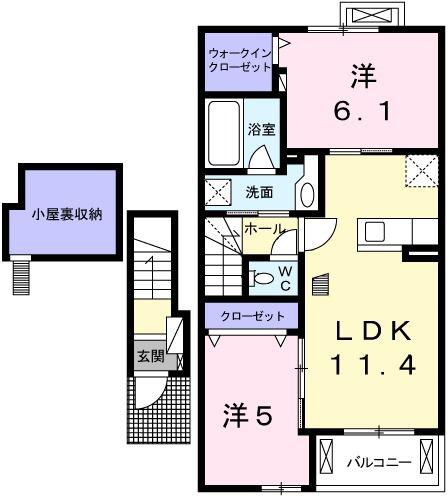 プロムナード弐番館(2LDK/2階)の間取り写真