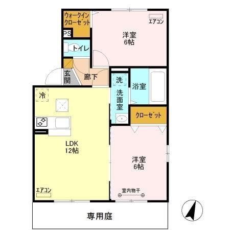 プリムヴェール参番館(2LDK/1階)の間取り写真
