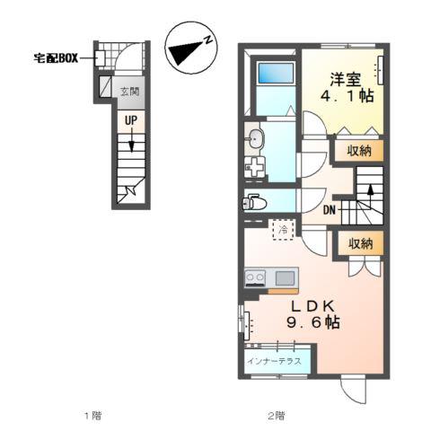 土浦市蓮河原新町 (1LDK/2階)の間取り写真