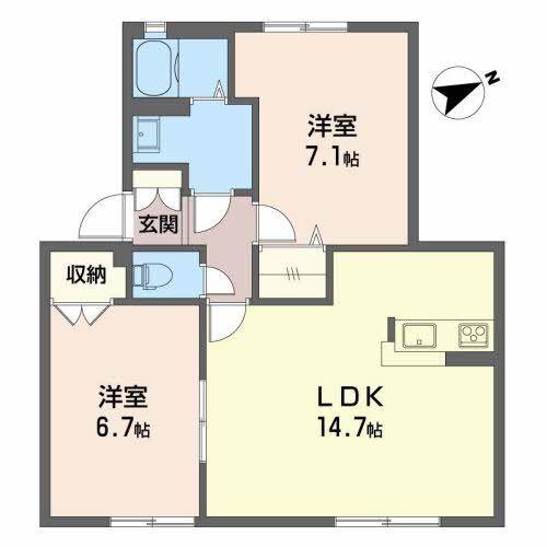 グランブルー B棟(2LDK/1階)の間取り写真
