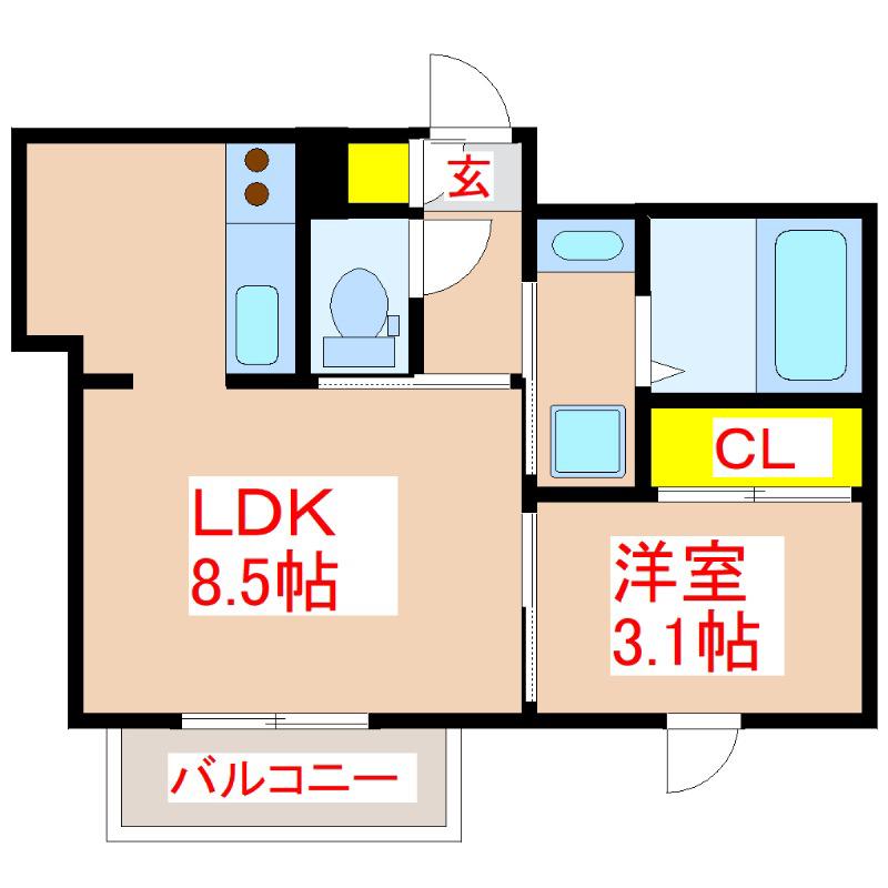 AZZURRO(1LDK/2階)の間取り写真