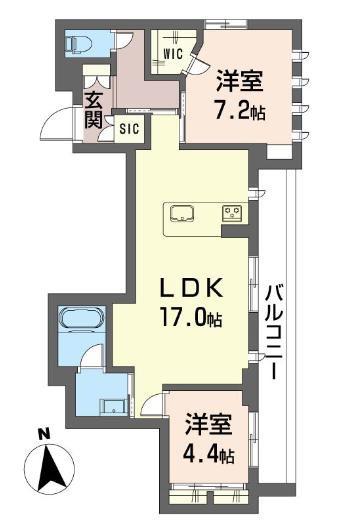 アリビオ世田谷代田(2LDK/3階)の間取り写真