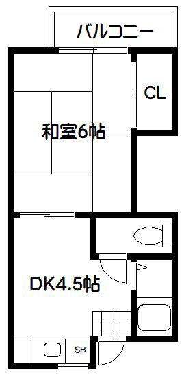 コーポKIWA(1DK/2階)の間取り写真