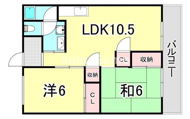 ハイツ八興(2LDK/4階)の間取り写真