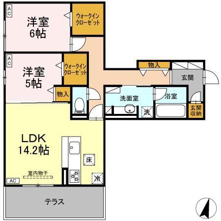 DIOSPERSIMMON長泉 II棟(2LDK/1階)の間取り写真