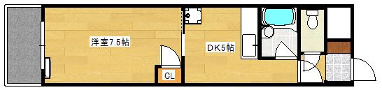 第3木本ビル(1DK/7階)の間取り写真
