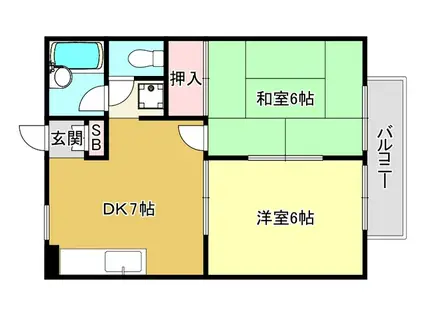 パークサイドハイツB棟(2DK/2階)の間取り写真