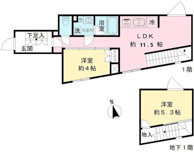 COEUR BLANC八幡山(2LDK/B1階)の間取り写真