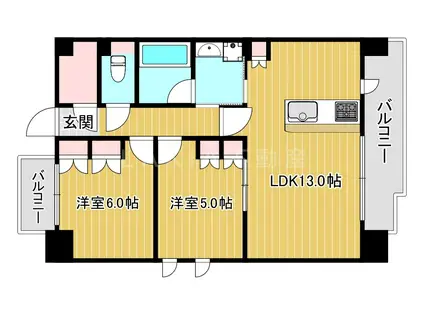 SK RESIDENCES(2LDK/13階)の間取り写真