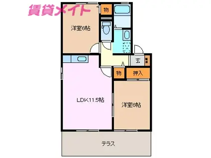 セジュール三好(2LDK/1階)の間取り写真