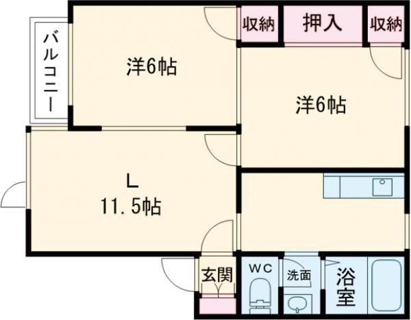 カーサ湯の浜I(2LDK/2階)の間取り写真