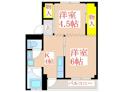 MSハイツA棟(2K/4階)の間取り写真