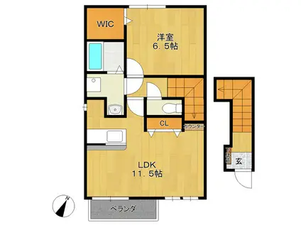 ラ・メゾン若草(1LDK/2階)の間取り写真