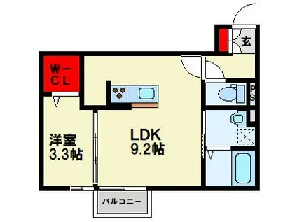 DROOM桜 本城(1LDK/3階)の間取り写真