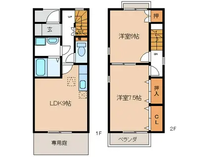 APRICOT HOUSEB棟(2LDK/1階)の間取り写真