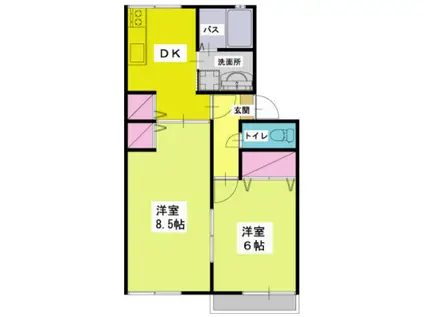 ドミール長谷川(2DK/2階)の間取り写真