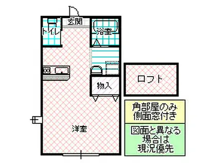 ドリームハウスC棟(ワンルーム/2階)の間取り写真