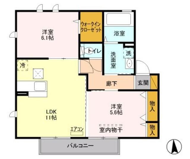 ラフレ仲道 D(2LDK/1階)の間取り写真