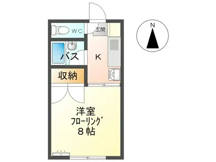 シャトレーゼ下之郷(1K/2階)の間取り写真