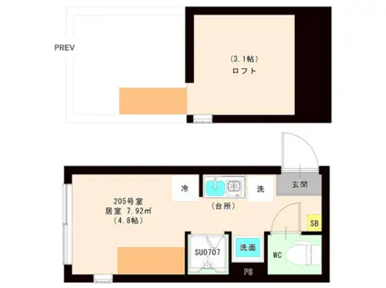 ハーモニーテラス 平井X(ワンルーム/2階)の間取り写真