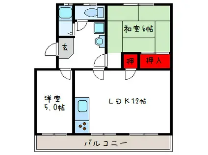 ニュー志紀ハイツB棟(2LDK/3階)の間取り写真