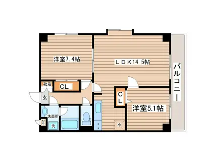 アズールコート名取(2LDK/4階)の間取り写真