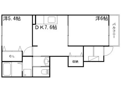 グレイスフルヴィラ(2DK/1階)の間取り写真