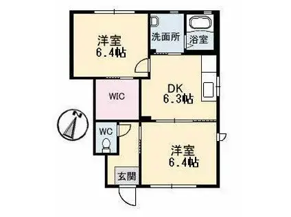 プラセール花華A棟(2DK/1階)の間取り写真