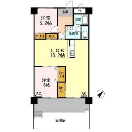 フィオーレ・アダチ(2LDK/1階)の間取り写真