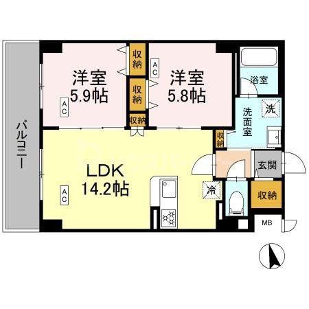 カスタリア西船橋II(2LDK/2階)の間取り写真