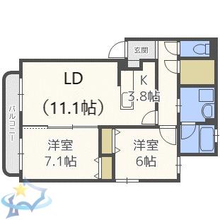 グランフォート伏見(2LDK/4階)の間取り写真