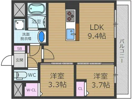 スプランティッド茨木天王(2LDK/4階)の間取り写真