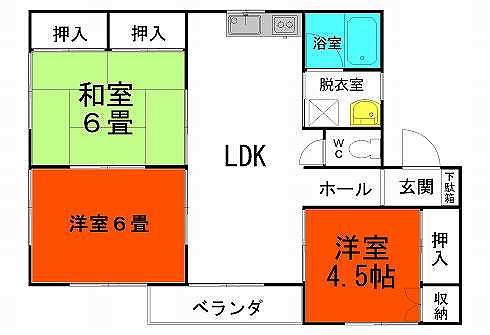 サンハイツ木下B棟(3LDK/2階)の間取り写真