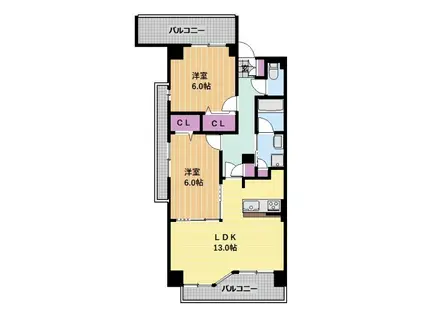 ヴィラエーデル大須(2LDK/5階)の間取り写真