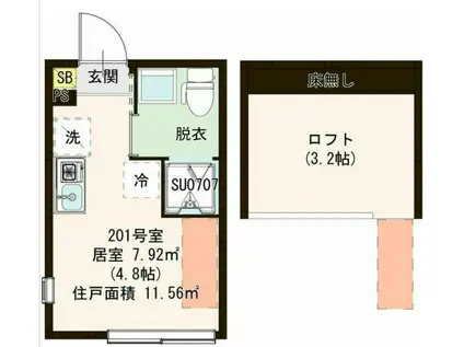 ハーモニーテラス上石神井二丁目ハーモニーテラスカミシャクジイニチョウ(ワンルーム/2階)の間取り写真