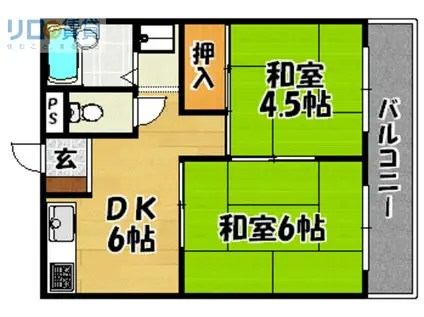 エクセレント上新サンウィング(2DK/5階)の間取り写真