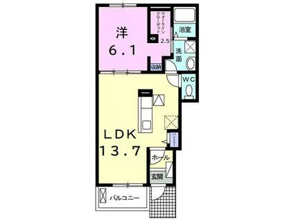 リヴィエール2(1LDK/1階)の間取り写真