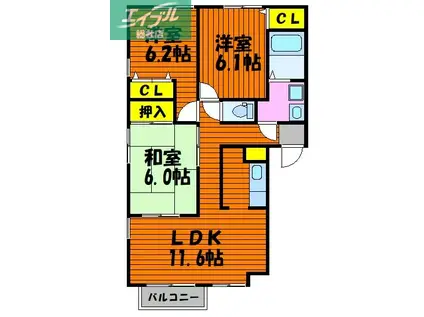 ピュアライフ B(3LDK/1階)の間取り写真