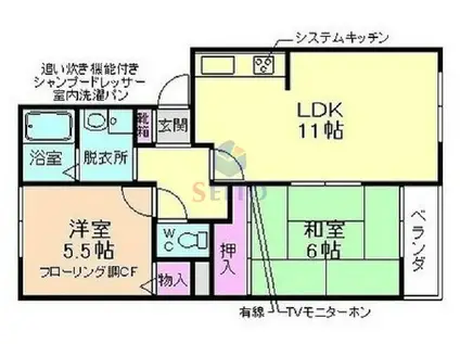 スカイコート待兼山 B棟(2LDK/3階)の間取り写真