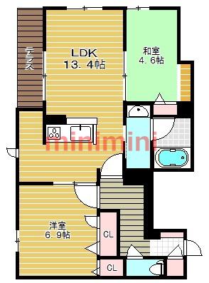 シャーメゾン リーゾス(2LDK/1階)の間取り写真
