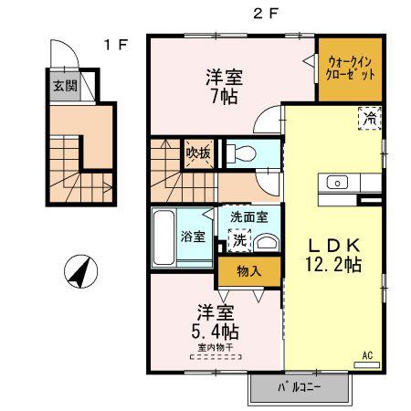 セジュール カーラ(2LDK/2階)の間取り写真