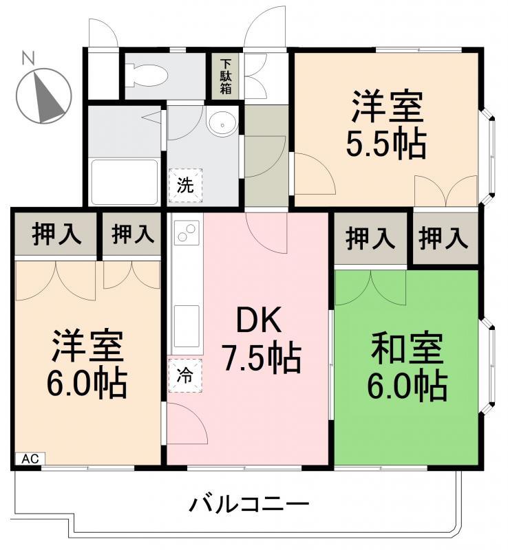 モアグローリーA・B(3DK/1階)の間取り写真