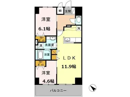 ヤマザキセキユビルディング(2LDK/10階)の間取り写真