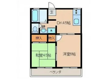 フローラル木花台4棟(2DK/2階)の間取り写真