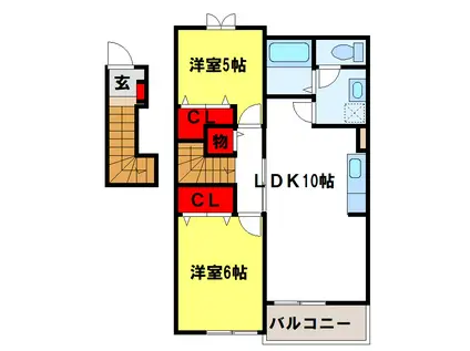 プラッツハオス天拝(2LDK/2階)の間取り写真