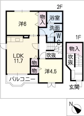 ピ-コックB(2LDK/2階)の間取り写真
