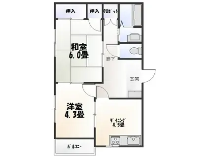 サンハイムウメ(2K/2階)の間取り写真