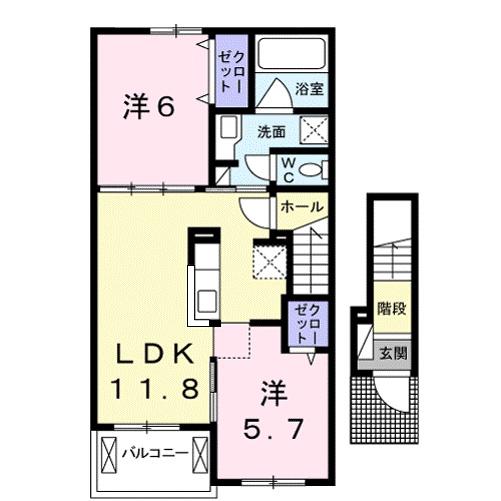 ラズベリー コート(2LDK/2階)の間取り写真